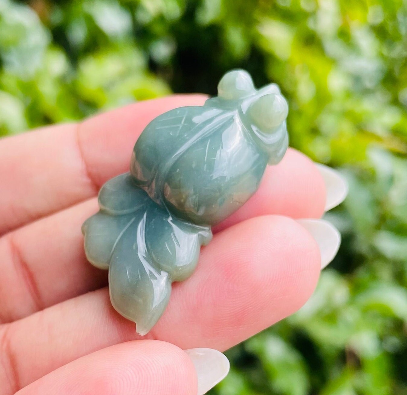 Green Jade Goldfish Bead: Chinese Crystal Carving (37x26mm) 14.2g