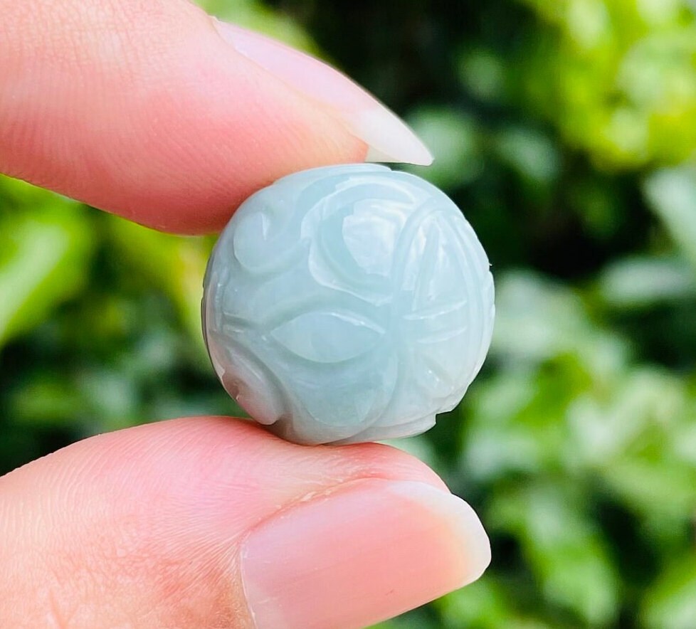 Green Jade Lantern Bead: Authentic Chinese Crystal Carving (16x18mm)