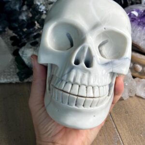Large White Ivory Jade Skull, 7”