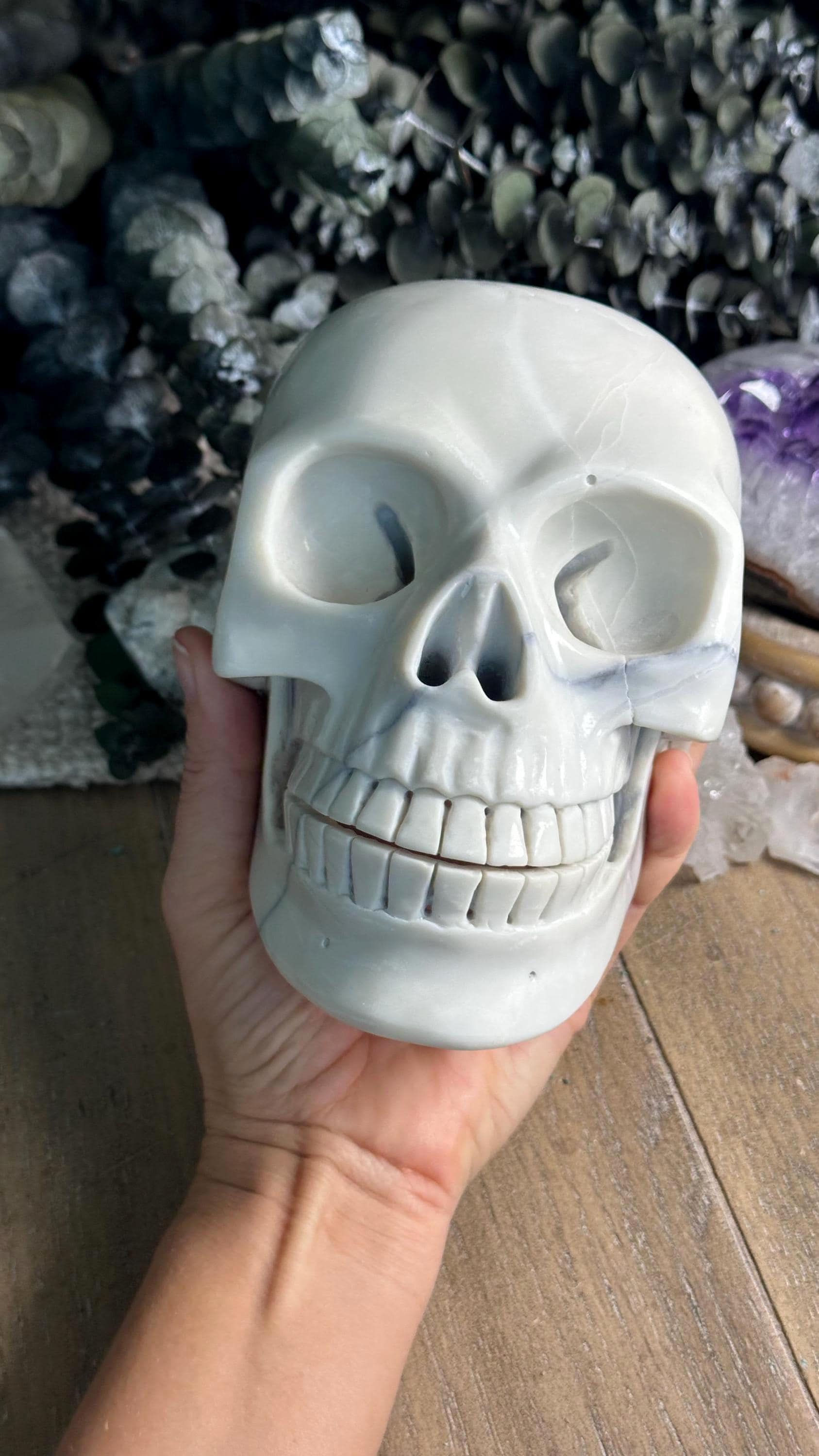 Large White Ivory Jade Skull, 7”