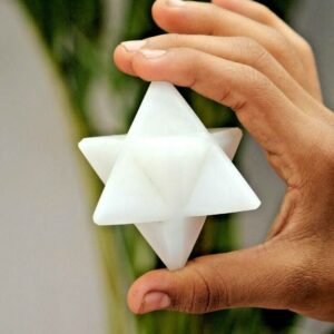 Mini 65mm White Jade Merkaba Star: Healing Reiki Charged Stone