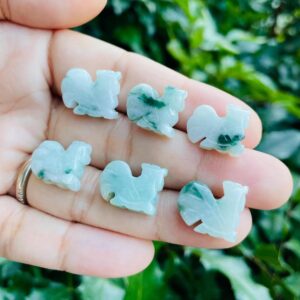 Mini Green Jade Rooster: Carved Crystal Animal Stone (13-18 MM)
