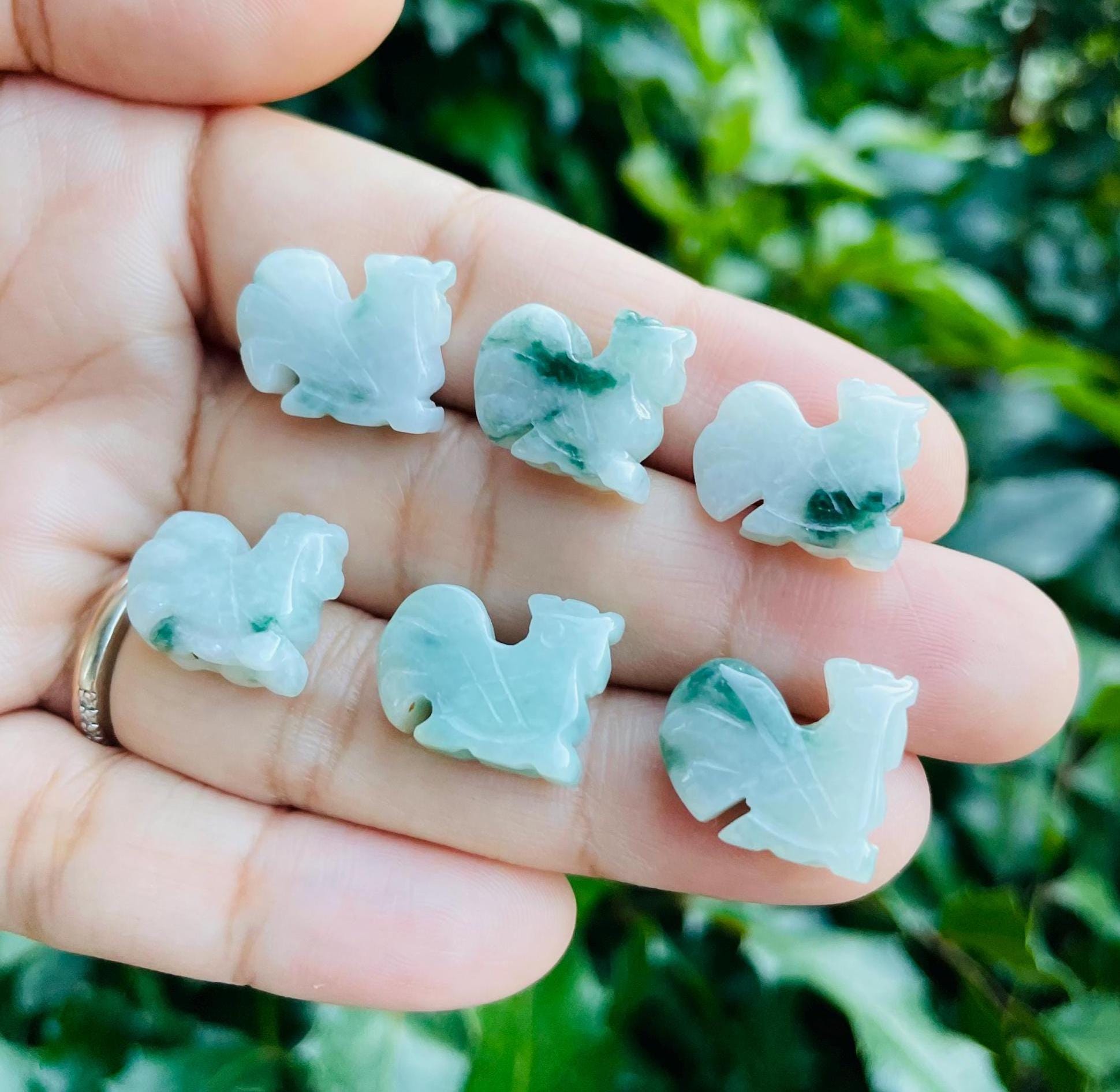 Mini Green Jade Rooster: Carved Crystal Animal Stone (13-18 Mm)