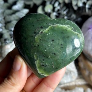 Nephrite Jade Heart: Green Cleansing Crystal, 2 3/4"