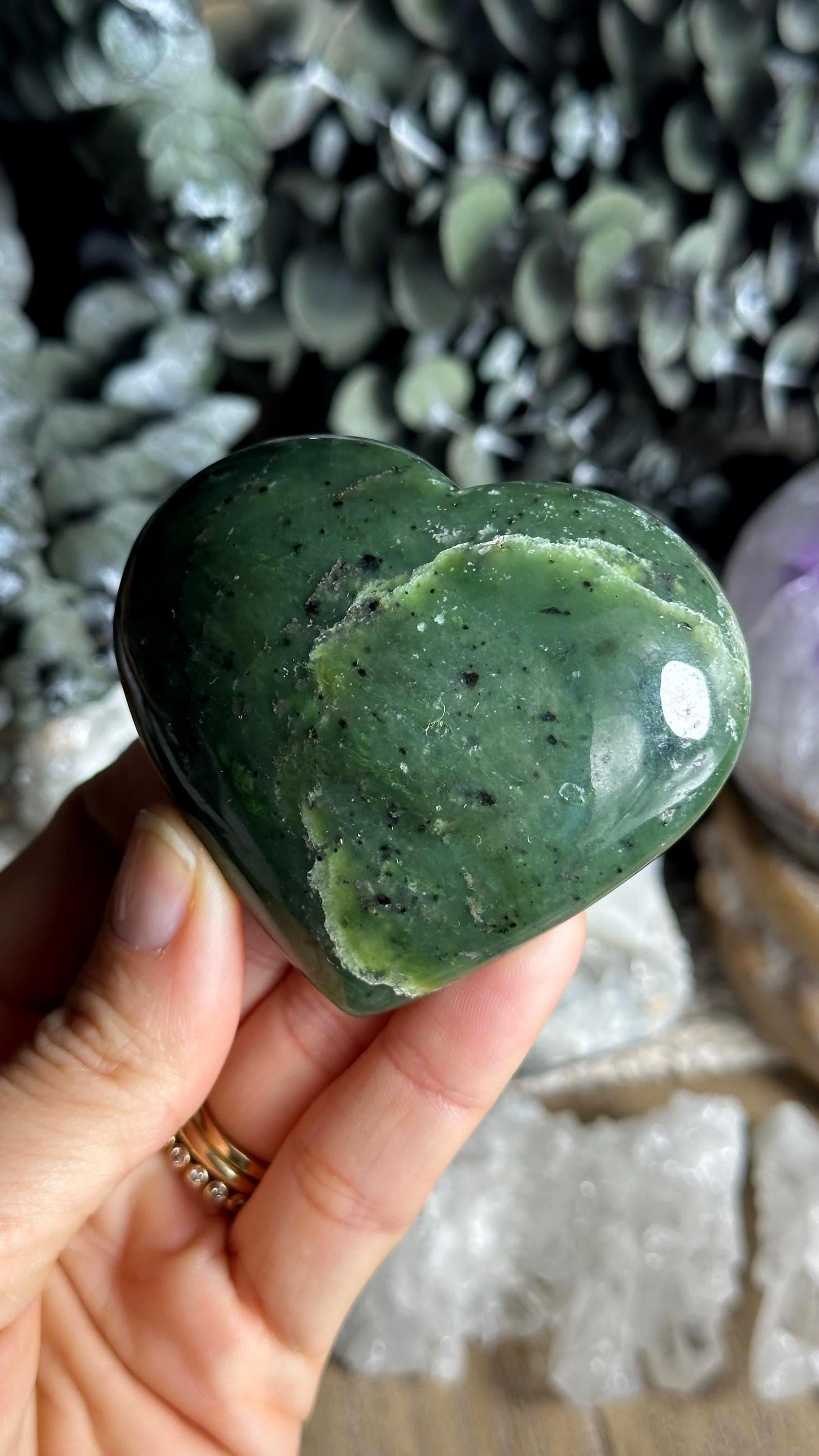 Nephrite Jade Heart: Green Cleansing Crystal, 2 3/4"
