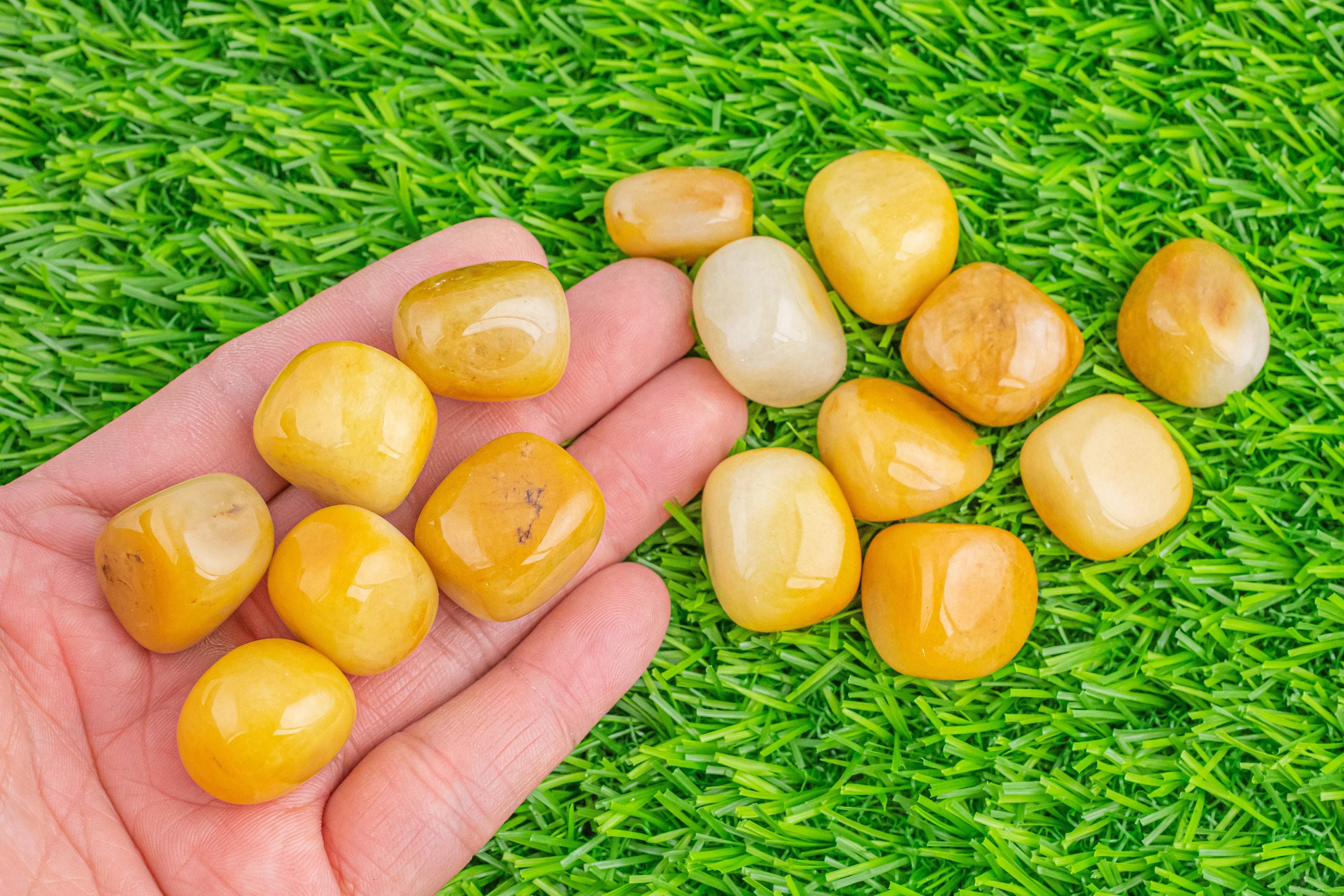 1 Pc Natural Yellow Jade Medium Large Tumbled Stone- 0.8-1.5 Inch
