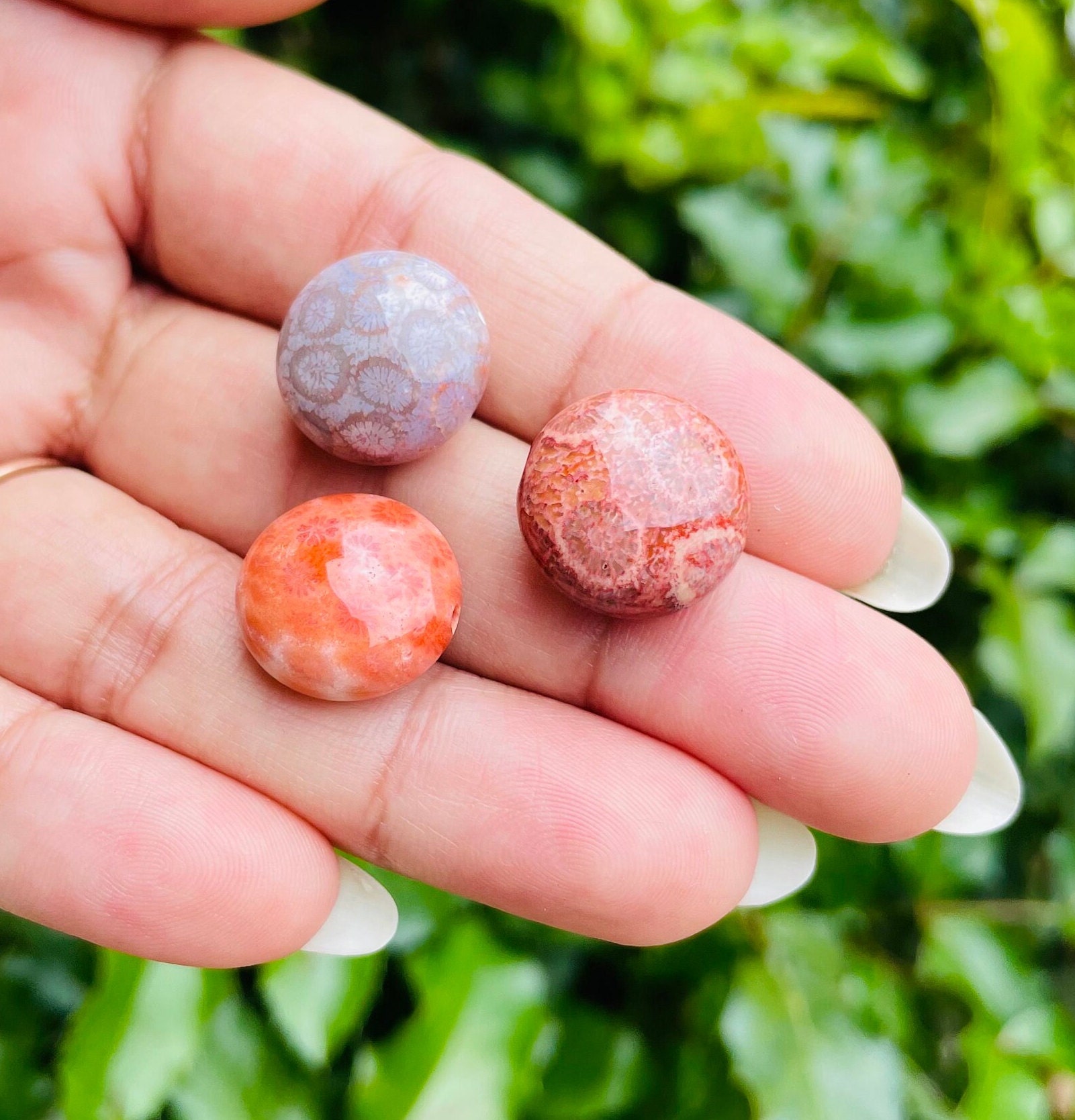 Coral Jade Crystal: Round Candy Color Fossilized Coral Tumbled Gemstone 8-11 Mm Drilled Bead Coral Jade Crystal: Round Candy Color Fossilized Coral Tumbled Gemstone 8-11 Mm Drilled Bead