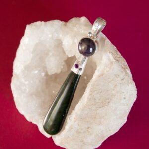 Jade Wand Pendant with Star Ruby and Amethyst ~ sterling silver dramatic pendant Jade Wand Pendant with Star Ruby and Amethyst ~ sterling silver dramatic pendant