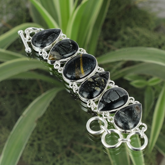 Handmade Picasso Jasper & Nellite Bracelet: Sterling Silver Boho Jewelry