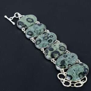 Kambaba Jasper Bracelet: Handmade 925 Sterling Silver Adjustable Chain