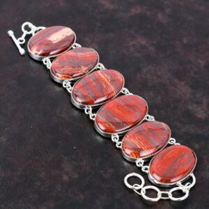 Red Snakeskin Jasper Bracelet: Handmade 925 Sterling Silver Adjustable Chain
