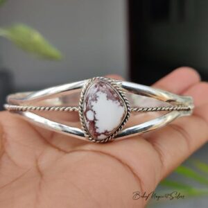 Wild Horse Jasper Sterling Silver Bangle: Handmade Adjustable Gemstone