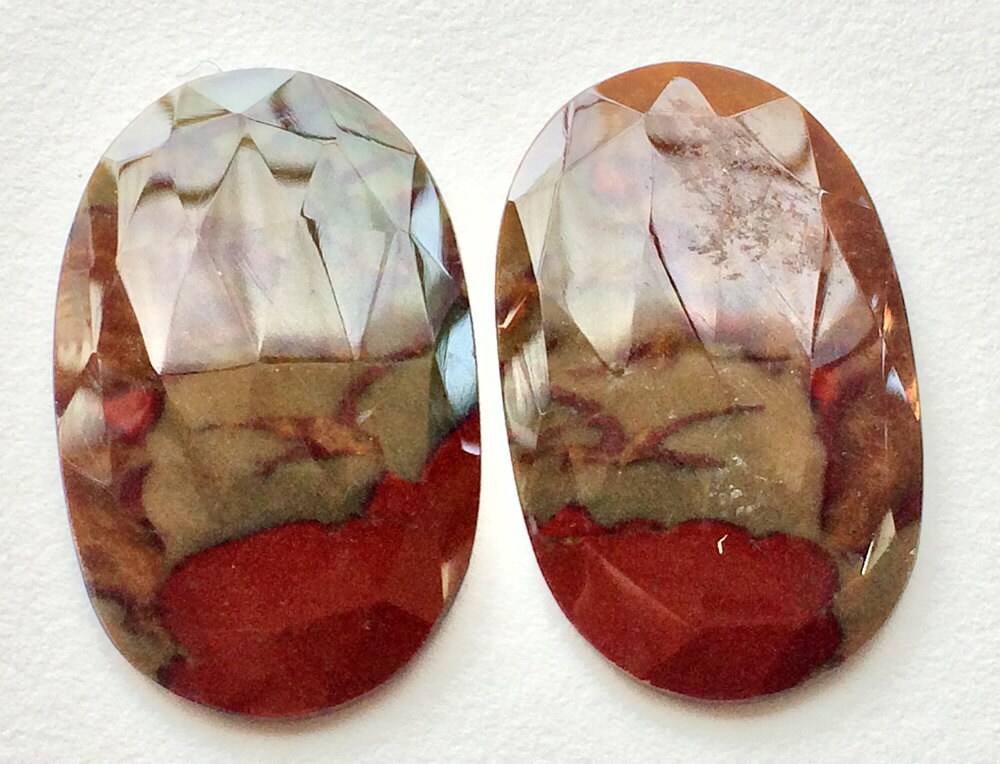 42x24mm American Jasper Oval Pair Drilled Faceted Cabochon Loose Beads For Earrings Jewelry