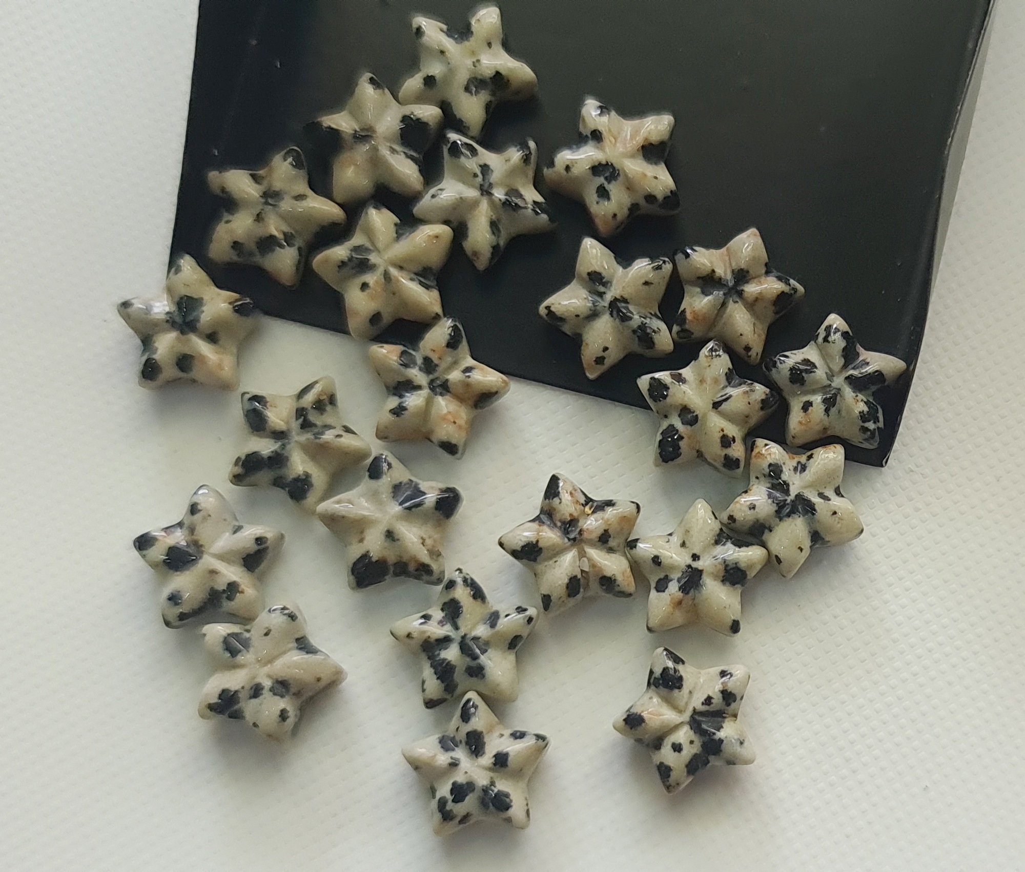 Dalmation Jasper Hand Carved Star Cabochons 10mm Rare Natural Dalmation Gemstone Carving Loose Carving For Jewelry 5 Pcs - Adg519