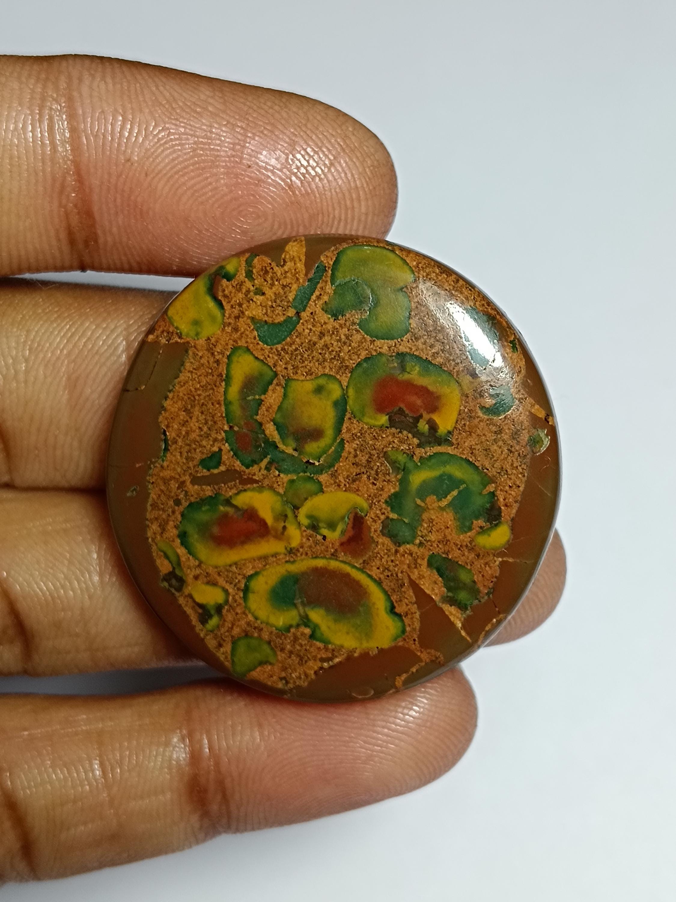 Flower Jasper Cabochon: Loose Gemstone For Jewelry Making (36 X 35 Mm, 77cts.)