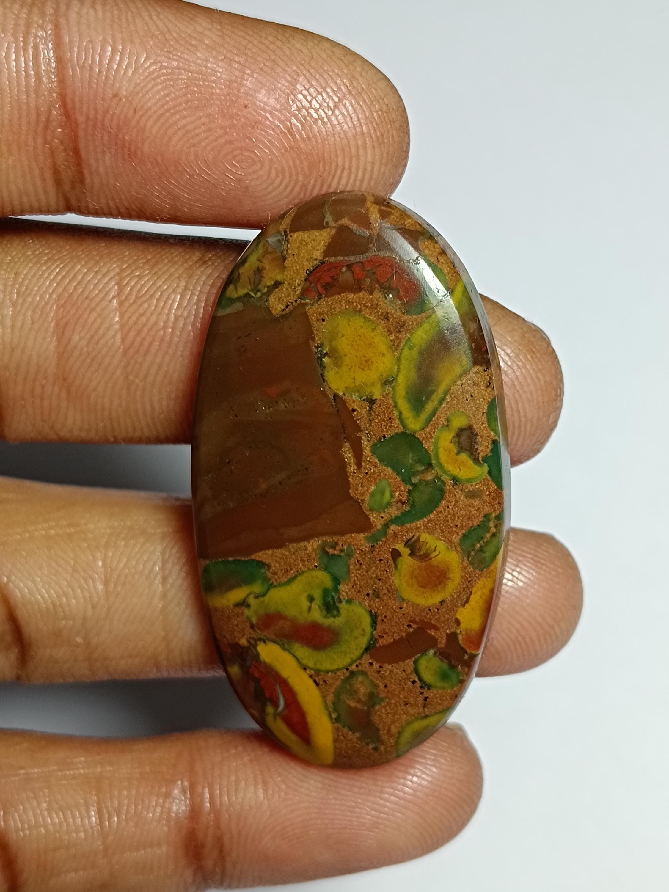 Flower Jasper Cabochon: Loose Gemstone For Jewelry Making (44 X 24 Mm, 58cts.)