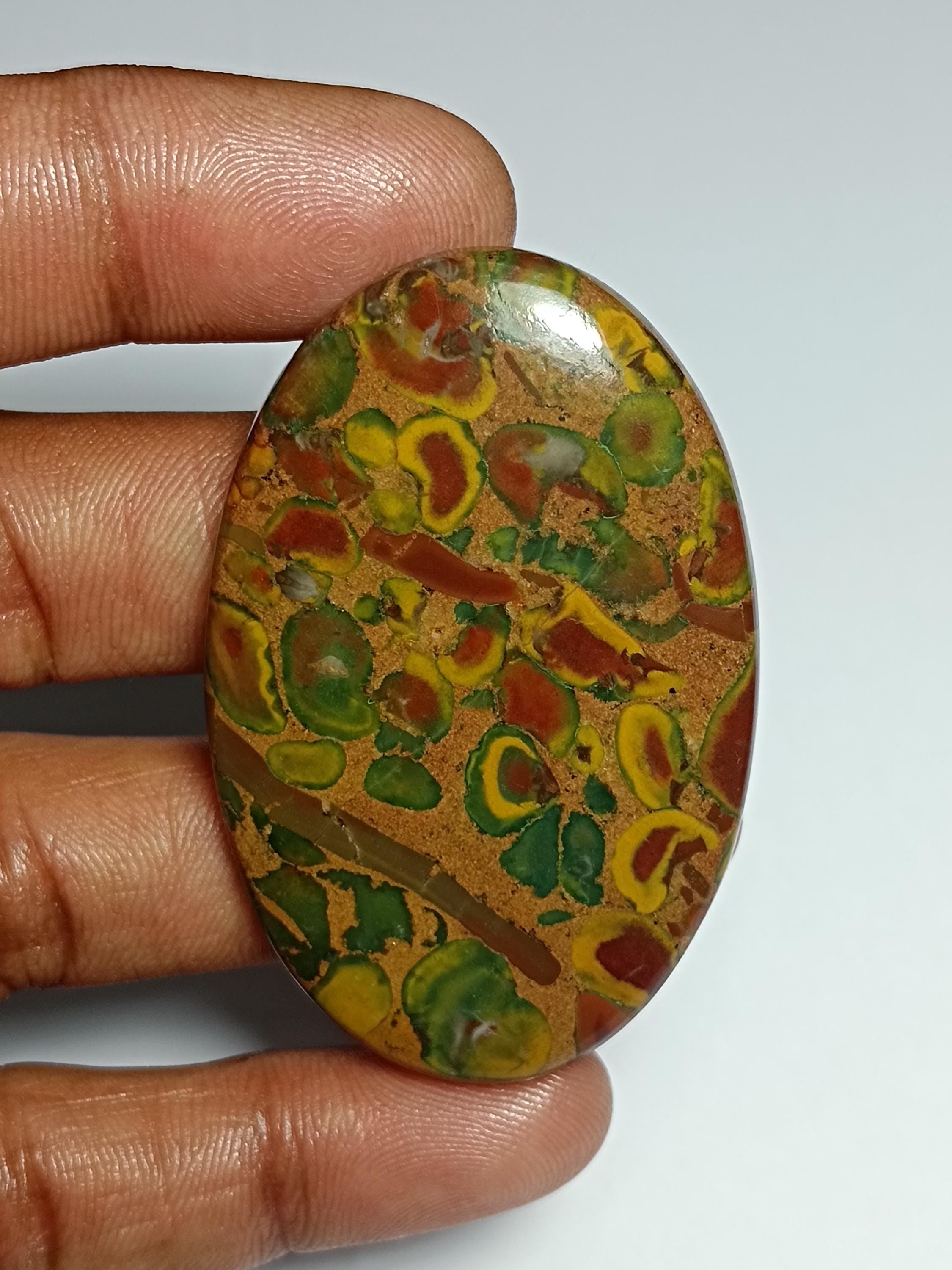 Flower Jasper Cabochon: Loose Gemstone For Jewelry Making (54 X 35 Mm, 102cts.)