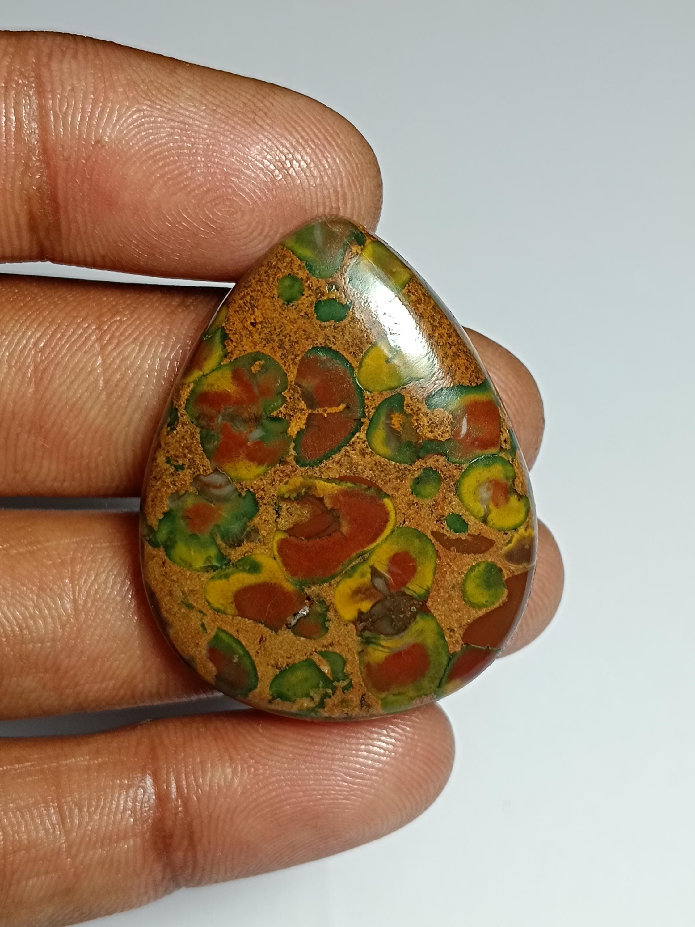 Flower Jasper Cabochon: Loose Gemstone For Jewelry Making (37 X 29 Mm, 64cts.)