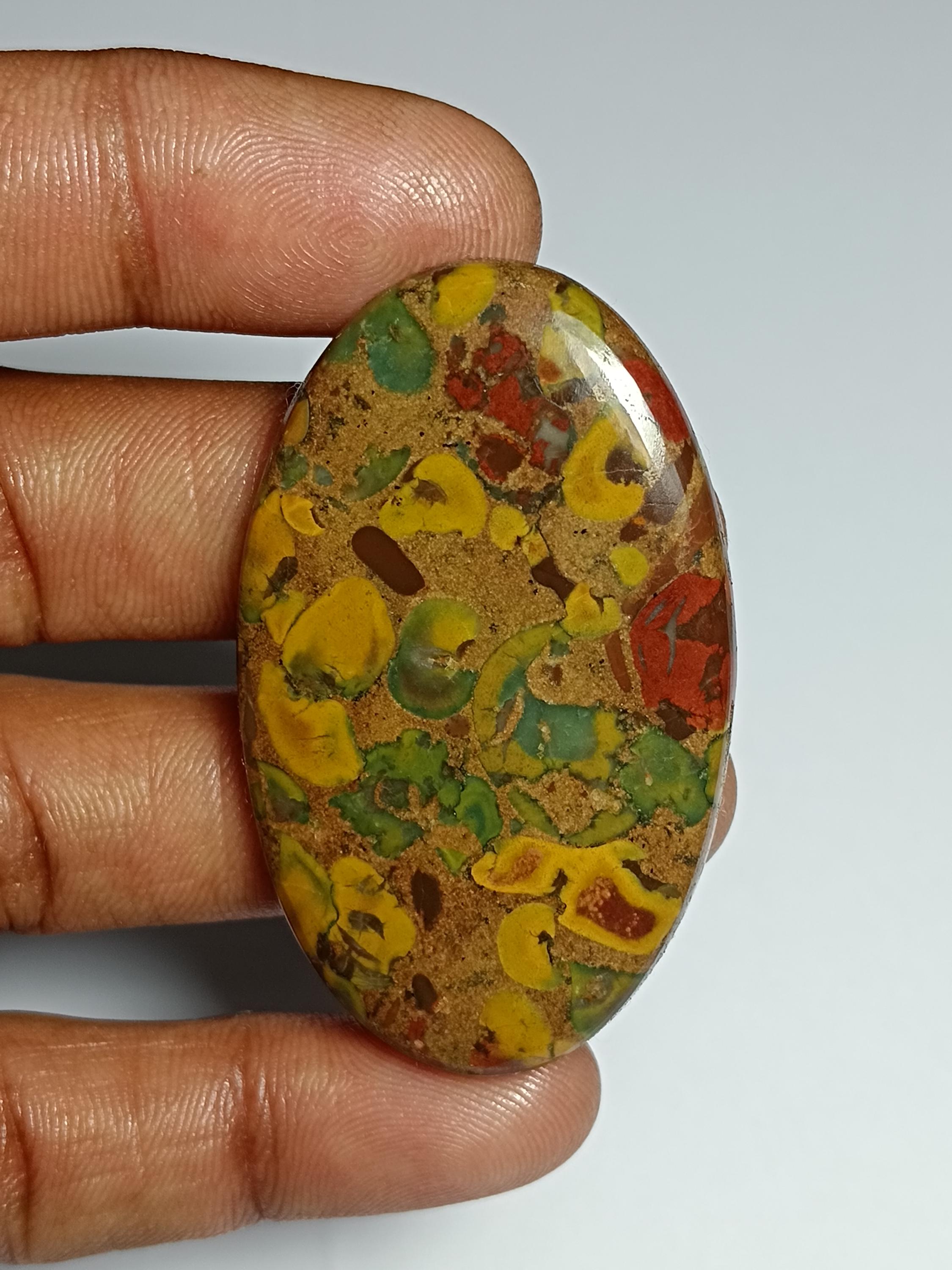 Flower Jasper Cabochon: Loose Gemstone For Jewelry Making (51 X 31 Mm, 86cts.)