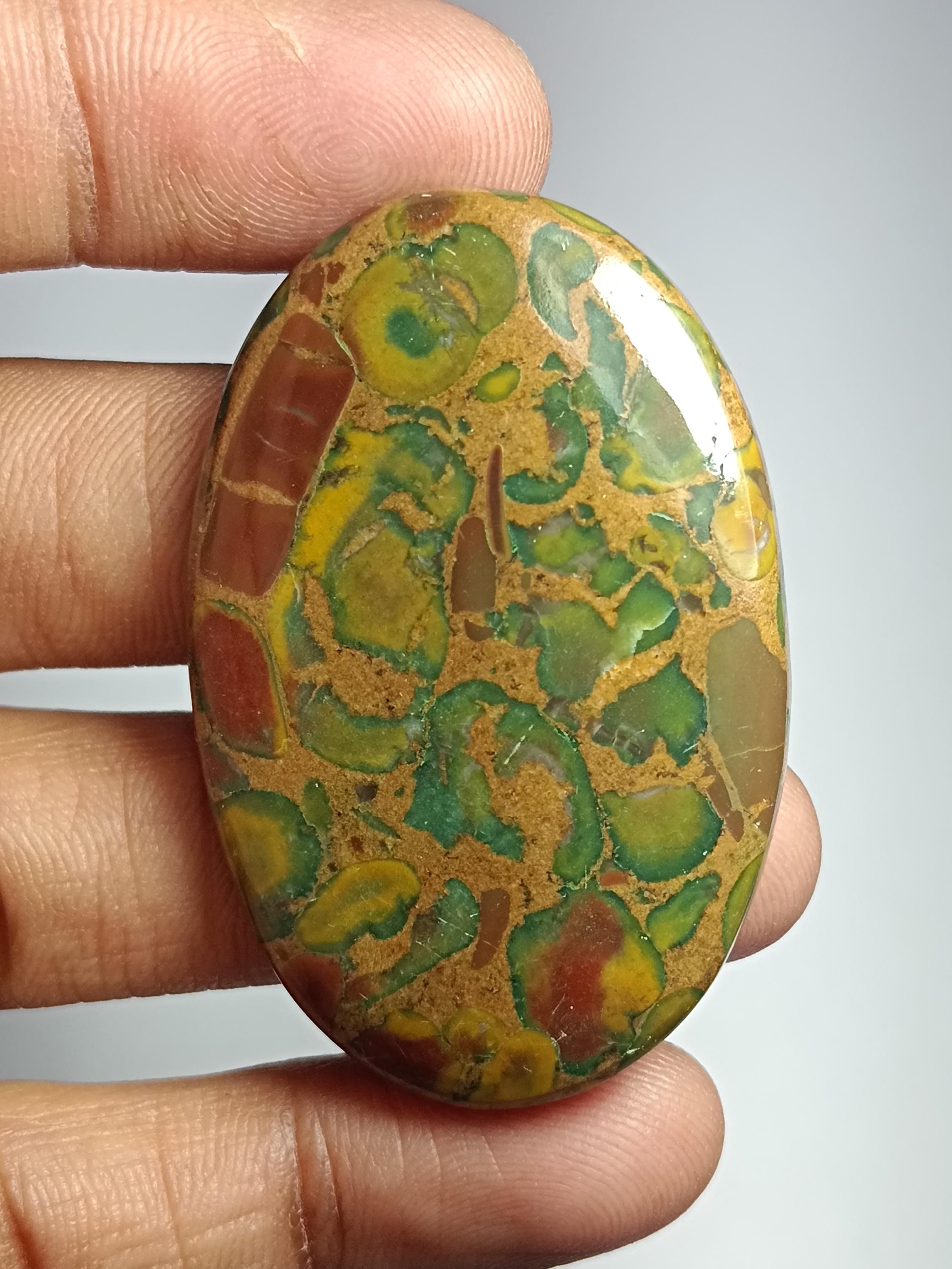 Flower Jasper Cabochon: Loose Gemstone For Jewelry Making (47 X 30 Mm, 83cts.)