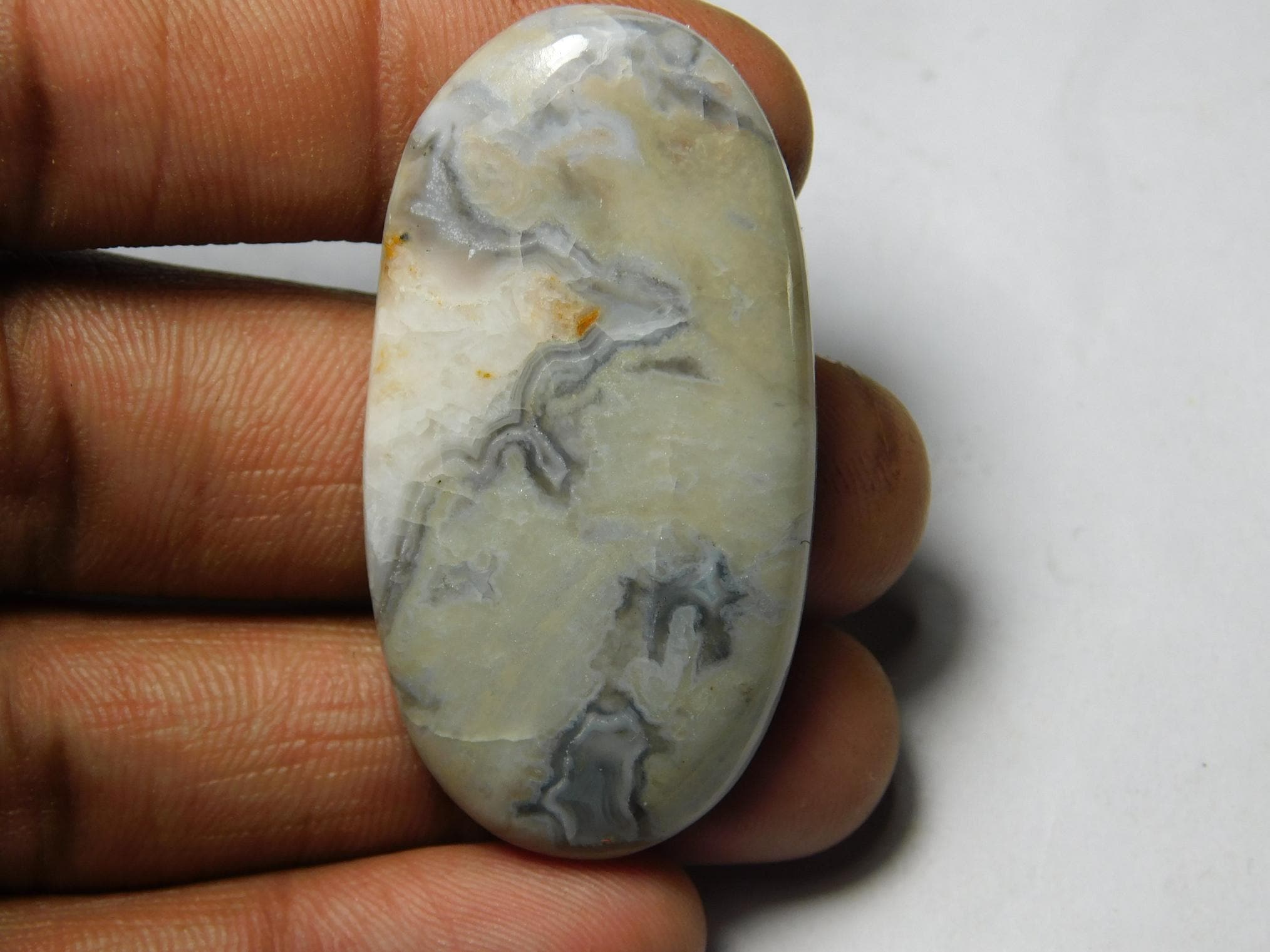 Natural Wave Jasper Cabochon: Loose Gemstone For Jewelry Making (46x24 Mm, 61cts) #62