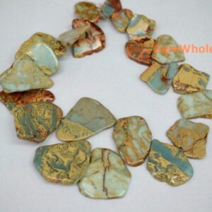 15.5" 20~40x30~60mm Blue Aqua Terra Jasper Flat Nugget Beads, Blue African Opal Beads, Blue Impression Jasper Flat Nugget Beads