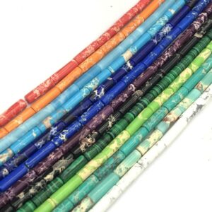 4 X 13mm Natural Sea Sediment Imperial Jasper Tube Spacer Beads, Tube Nugget Diy Beads Supply,one Strand 15"