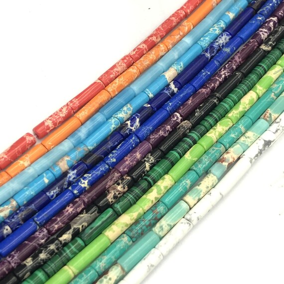 4 X 13mm Natural Sea Sediment Imperial Jasper Tube Spacer Beads, Tube Nugget Diy Beads Supply,one Strand 15"