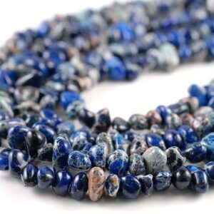 8-10mm Indigo Cobalt Blue Sea Sediment Imperial Jasper Gemstone Blue Nugget Pebble Loose Beads 15.5 Inch (90182563-397)