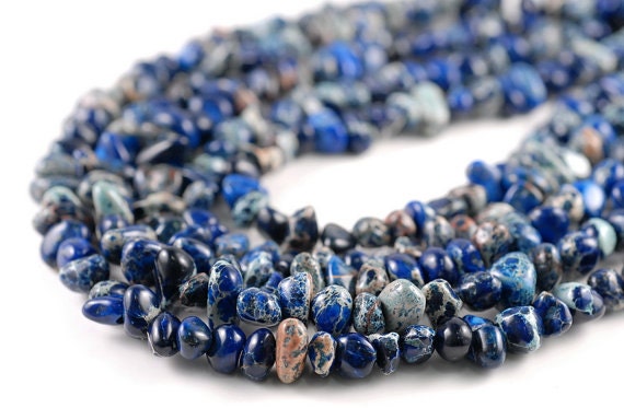8-10mm Indigo Cobalt Blue Sea Sediment Imperial Jasper Gemstone Blue Nugget Pebble Loose Beads 15.5 Inch (90182563-397)