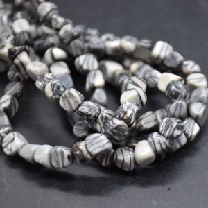 Black Veined Jasper Gemstone Tumblestone Nugget Pebble Beads - 5mm - 8mm - 15" Strand