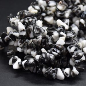Black White Zebra Jasper Gemstone Chips Nuggets Beads - 5mm - 8mm, Approx 32" Strand