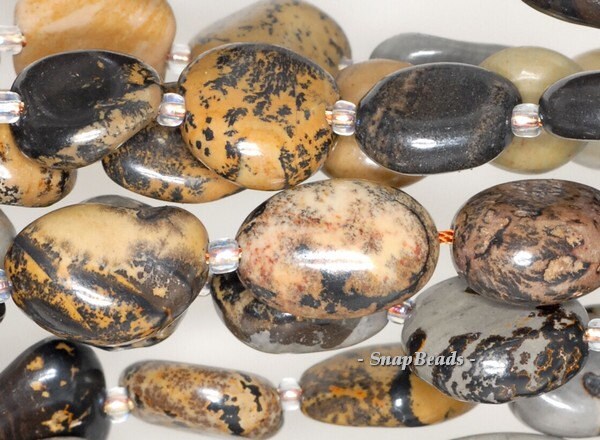 Chinese Painting Jasper Gemstone Grade A Pebble 7x10mm-10x14mm Loose Beads 15.5 Inch Full Strand (90149566-109)