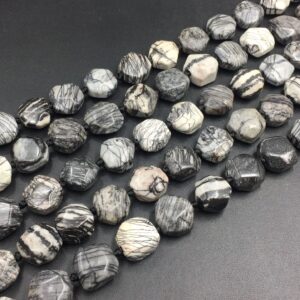 Faceted Net Jasper Cushion Beads Striped Black Net Jasper Beads Octagon Beads Nugget Beads Focal Pendant Jewelry Beads 15.5" full strand
