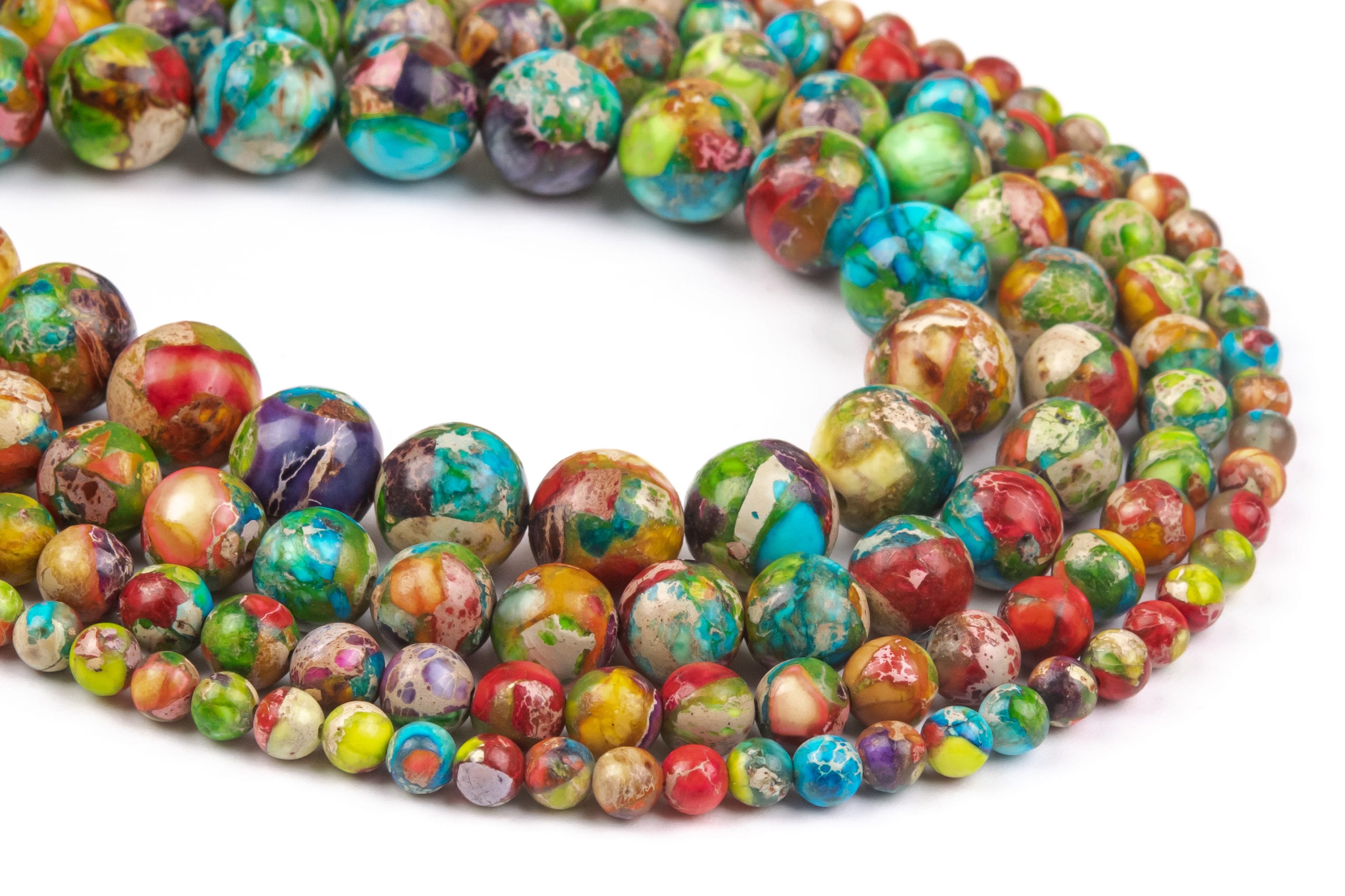 Multicolor Sea Sediment Imperial Jasper Loose Beads Nugget Round Shape 6mm 8mm 10mm