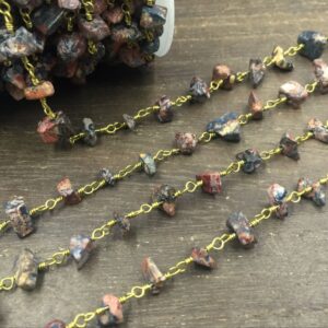 Picasso Jasper Chips Chain Rosary Chain Wholesale Bead Chain Wire Wrapped Jewelry Chain Silver&Gold Rosary Style Gemstone Chain