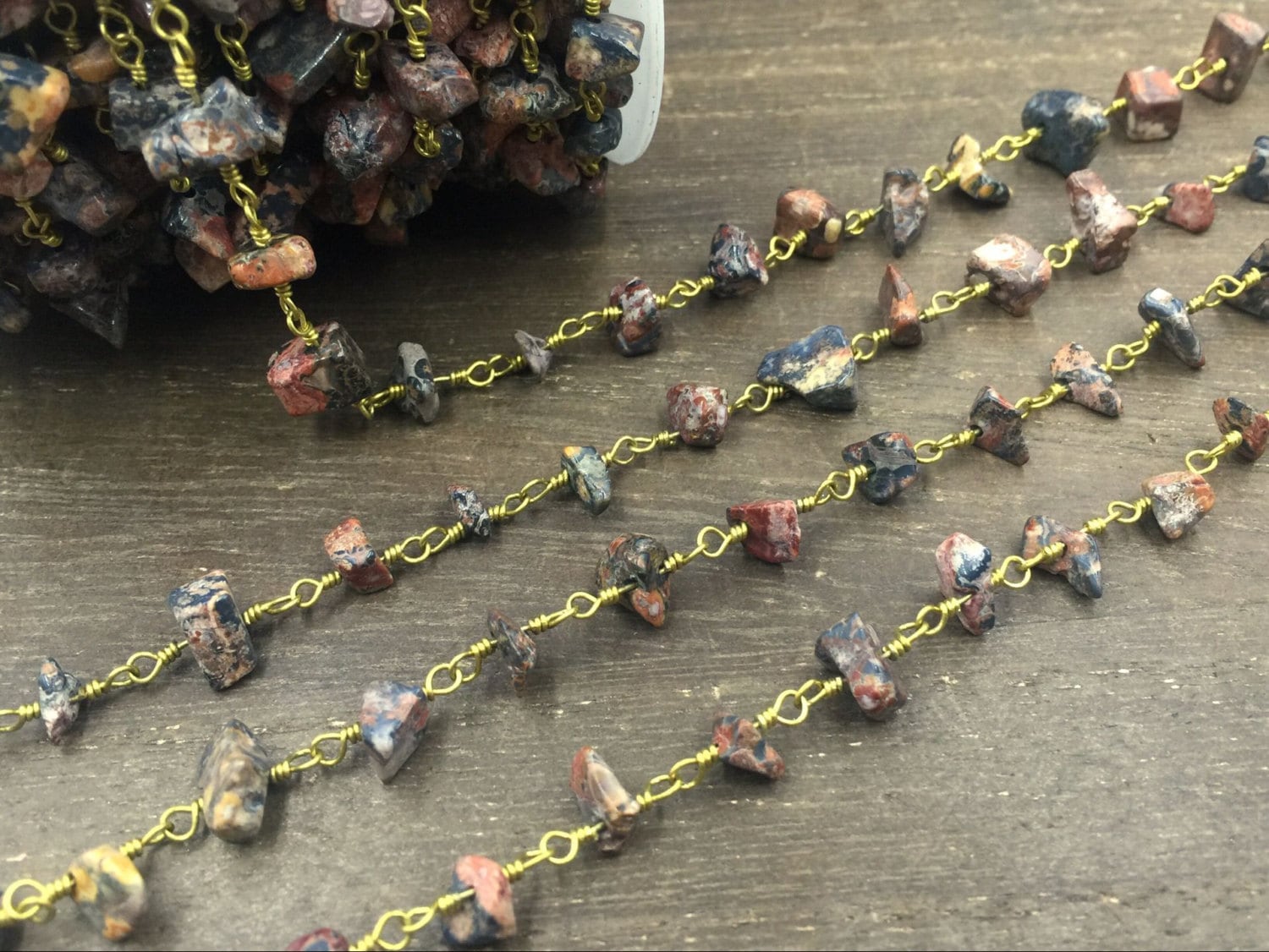 Picasso Jasper Chips Chain Rosary Chain Wholesale Bead Chain Wire Wrapped Jewelry Chain Silver&gold Rosary Style Gemstone Chain