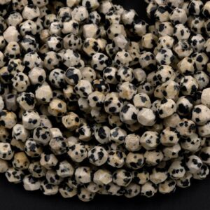 Star Cut Natural Dalmatian Jasper Faceted 6mm 8mm 10mm Rounded Nugget Sharp Facets 15" Strand