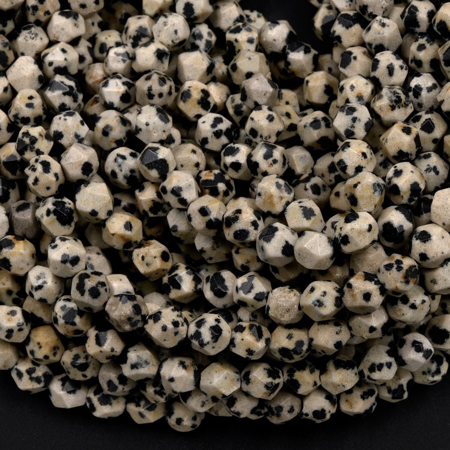 Star Cut Natural Dalmatian Jasper Faceted 6mm 8mm 10mm Rounded Nugget Sharp Facets 15" Strand Star Cut Natural Dalmatian Jasper Faceted 6mm 8mm 10mm Rounded Nugget Sharp Facets 15" Strand