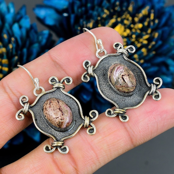 Handmade Birds Eye Jasper Earrings: Sterling Silver Dangle Jewelry
