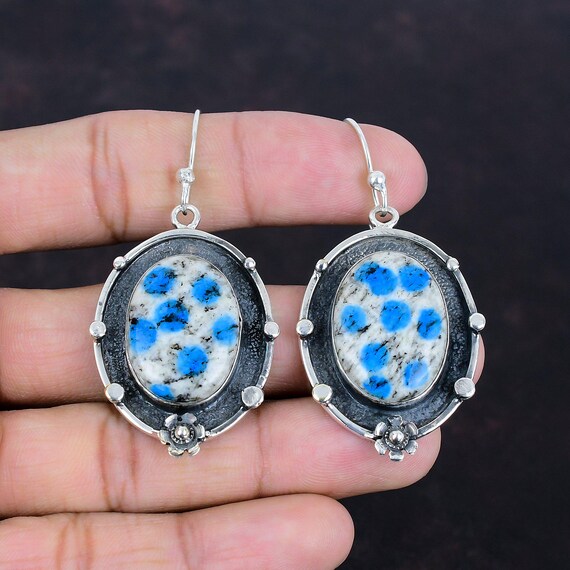 Handmade K2 Jasper Earrings: 925 Sterling Silver Dangle Jewelry