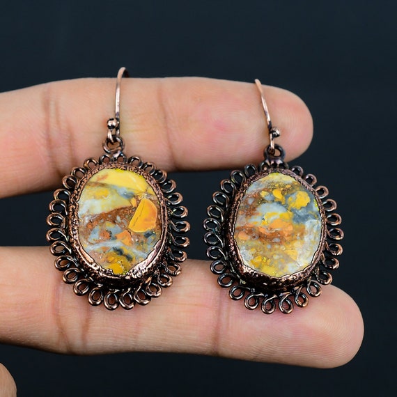 Handmade Maligano Jasper Earrings: Electroformed Copper Dainty Jewelry