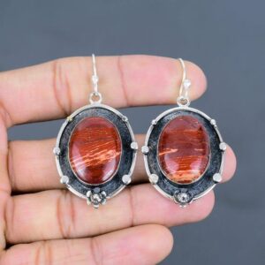 Handmade Red Snakeskin Jasper Earrings: 925 Sterling Silver Dangle Jewelry