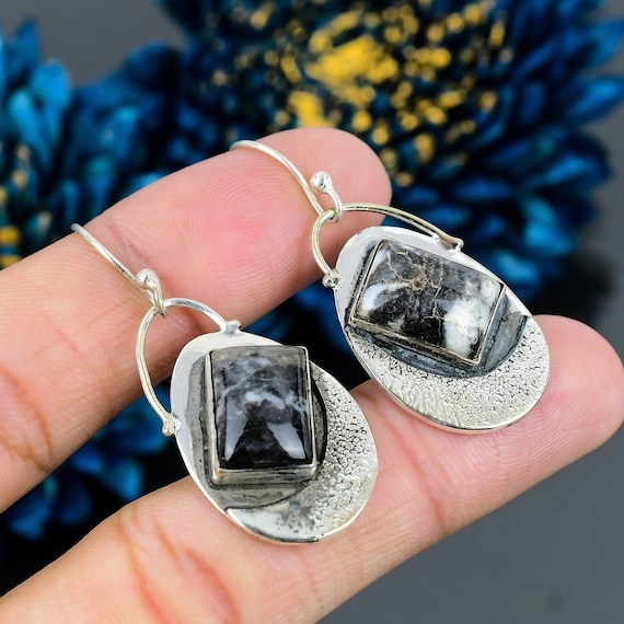 Handmade Zebra Jasper Earrings: 925 Sterling Silver Dangle Jewelry