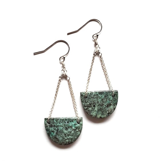 Petite African Turquoise Jasper Silver Earrings, Stone Of Evolution, Metaphysical Jewelry, Handmade In Seattle Ready To Ship Gifts For Her