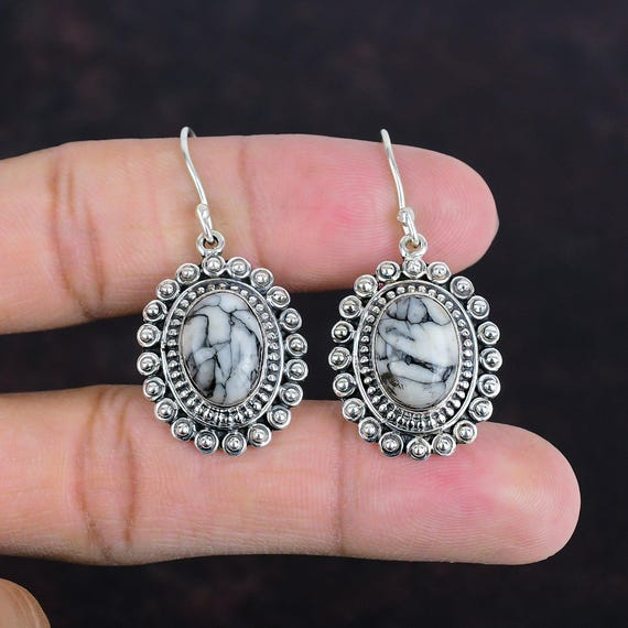 Pinolith Jasper Earrings: Handmade Sterling Silver Vintage Drop Jewelry Pinolith Jasper Earrings: Handmade Sterling Silver Vintage Drop Jewelry