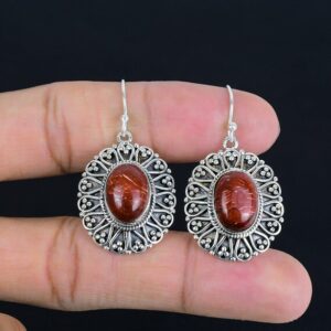 Red Snakeskin Jasper Earrings: Handmade 925 Sterling Silver Dangle