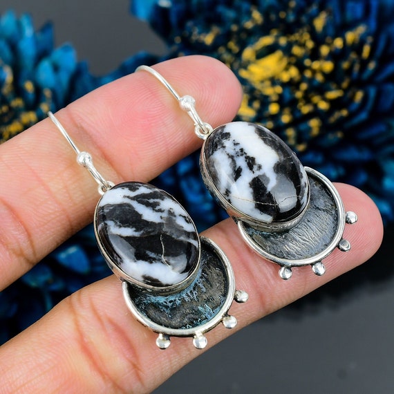 Zebra Jasper Earrings: Handmade 925 Sterling Silver Dangle Earrings