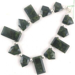 AAA Green Jasper Bead Strand: Faceted Pentagon & Rectangle Gemstone