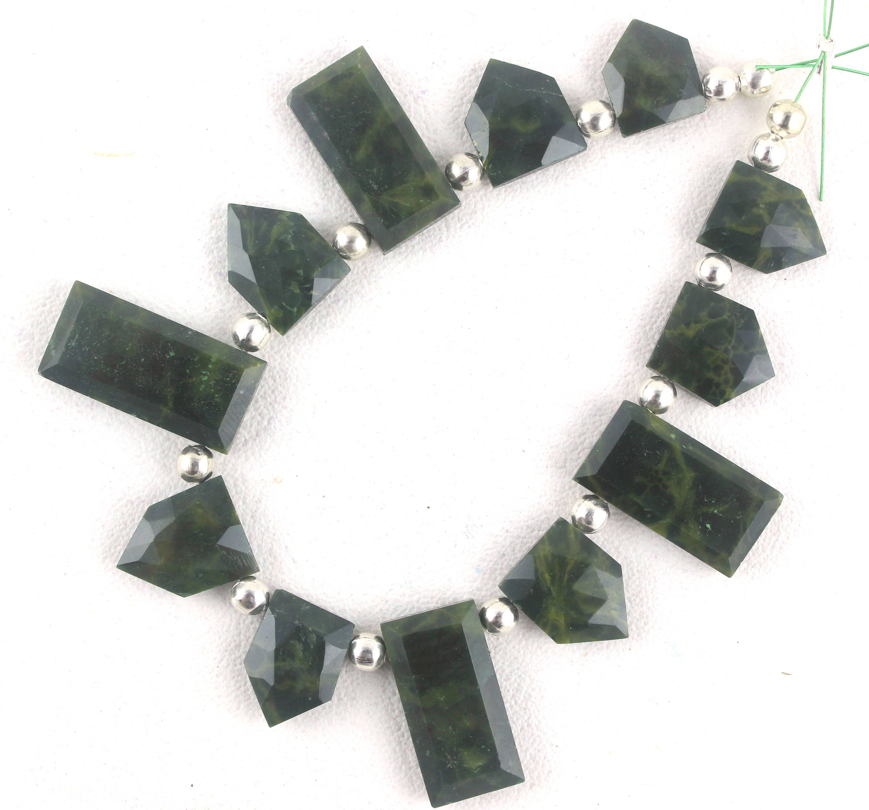 Aaa Green Jasper Bead Strand: Faceted Pentagon & Rectangle Gemstone